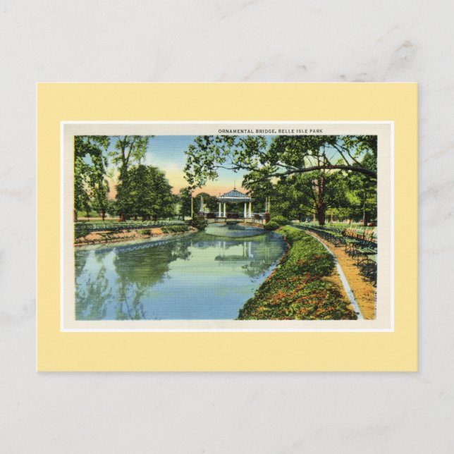 Cartão Postal Ponte parque Vintage Detroit Belle Isle (Frente)