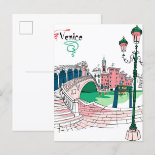 Cartão Postal Ponte Rialto Canal Venice Itália Viagem