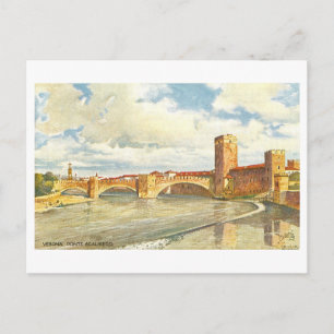 Cartão Postal Ponte Scaligero vintage em Verona, Itália,
