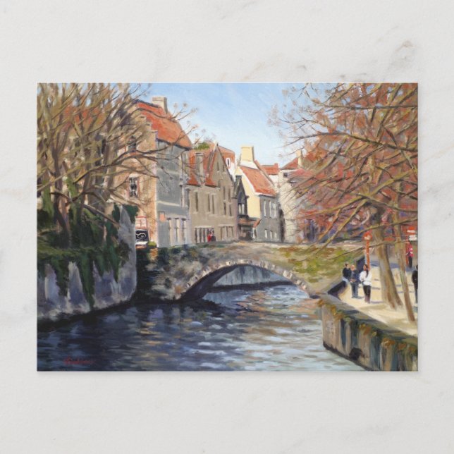 Cartão Postal Ponte Velha Encantadora sobre Canal em Bruges Cêni (Frente)