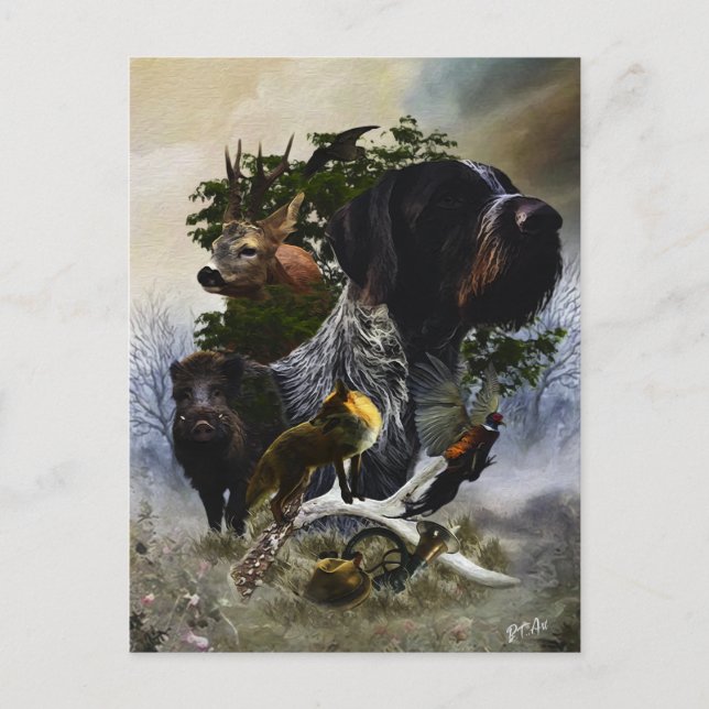 Cartão Postal Ponteiro alemão Wirehaired (Frente)