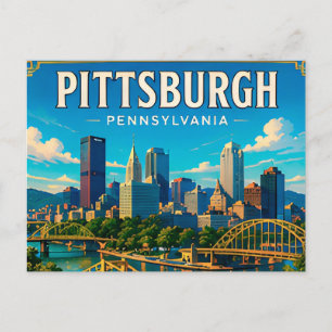 Cartão Postal 🌉 Pontes e horizonte de Pittsburgh, Pensilvânia