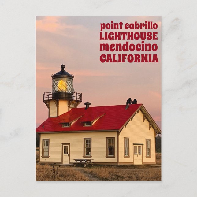 Cartão Postal Ponto Cabrillo LIGHTHOUSE MENDOCINO Sunset Viagem (Frente)