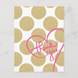 Cartão Postal Ponto Dourado brilhante com Obrigado Design