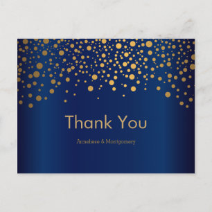 Cartão Postal Pontos de Confetti Dourados na moda Azul Marinho