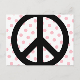Cartão Postal Pontos Polka Rosa com Símbolo de Paz Preto