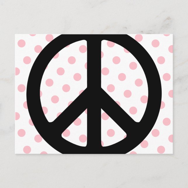 Cartão Postal Pontos Polka Rosa com Símbolo de Paz Preto (Frente)