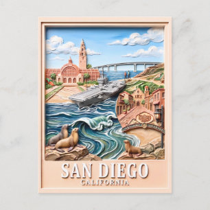 Cartão Postal Pontos Turísticos de San Diego Califórnia em 3D Te