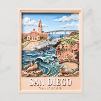 Cartão Postal Pontos Turísticos de San Diego Califórnia em 3D Te