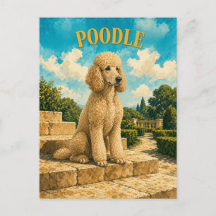 Cartão Postal Poodle, Arte de Cachorro em Aquarela Vintage