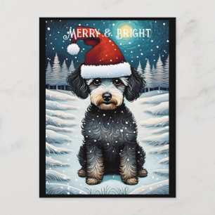 Cartão Postal Poodle Bonita Snowy Meadow Papais noeis Puppy Feri