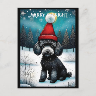 Cartão Postal Poodle Bonita Snowy Meadow Papais noeis Puppy Nata
