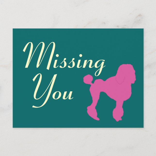 Cartão Postal Poodle de Feltro Rosa-Vintage (Frente)