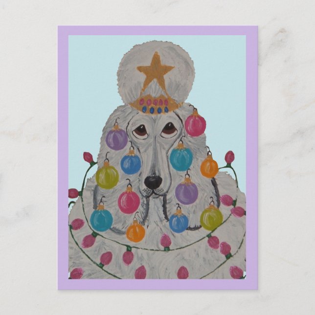 Cartão Postal Poodle Decorado para o Natal (Frente)