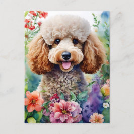 Cartão Postal Poodle Dog Watercolor Arte Floral