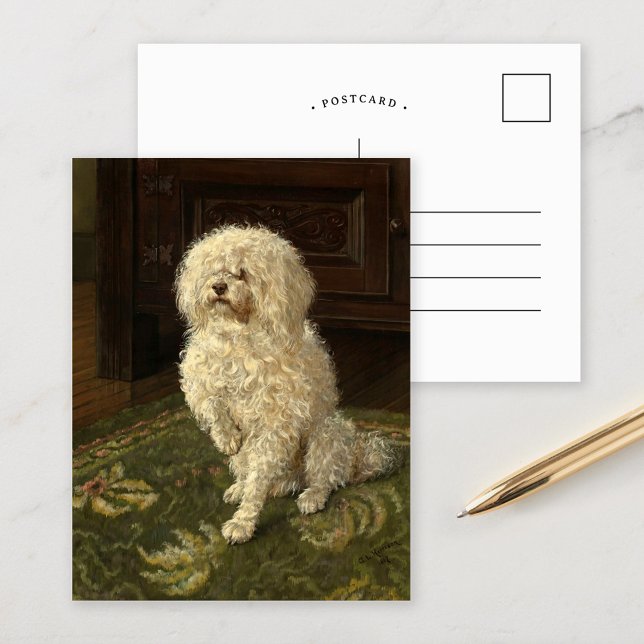 Cartão Postal Poodle em um tapete verde | George L. Harrison (Criador carregado)