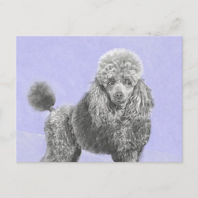 Cartão Postal Poodle Miniature Toy Silver Cinza Blue Dog Art (Frente)
