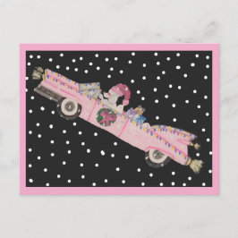 Cartão Postal Poodle no Natal em um conversível rosa