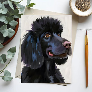 Cartão Postal Poodle Preto   Pet Aquarela Cachorro