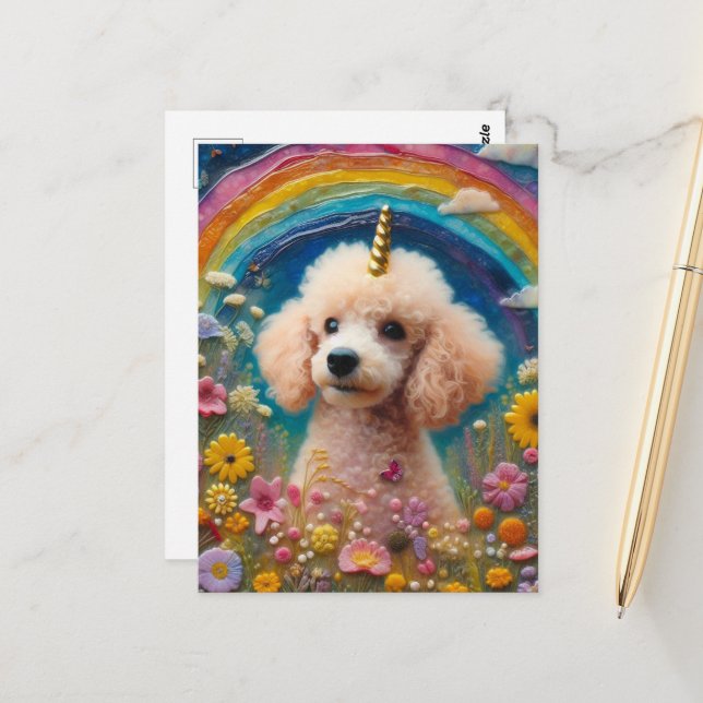 Cartão Postal Poodle Unicorn Adorável (Frente/Verso In Situ)