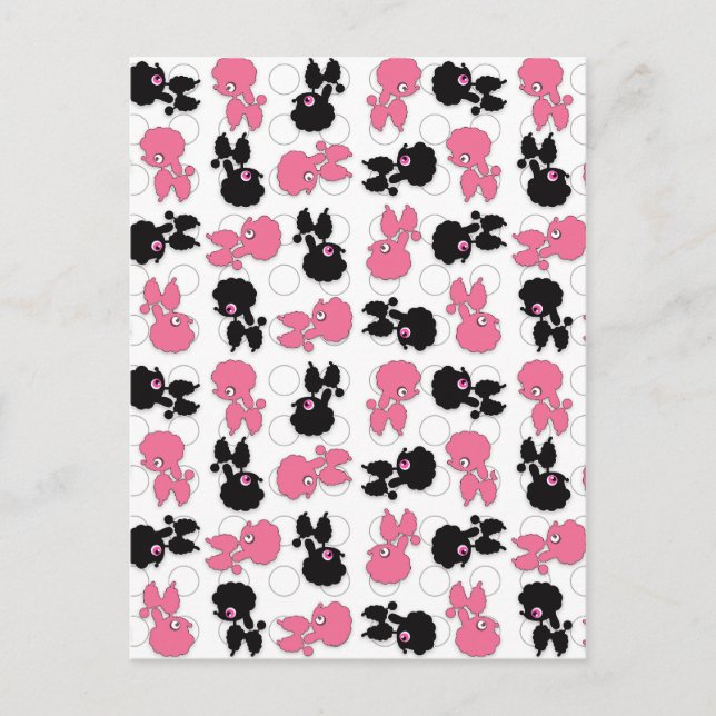 Cartão Postal Poodles Cães Pretos e Rosa (Frente)