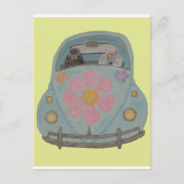 Cartão Postal Poodles Hippies no seu Carro do Amor de Filhos das