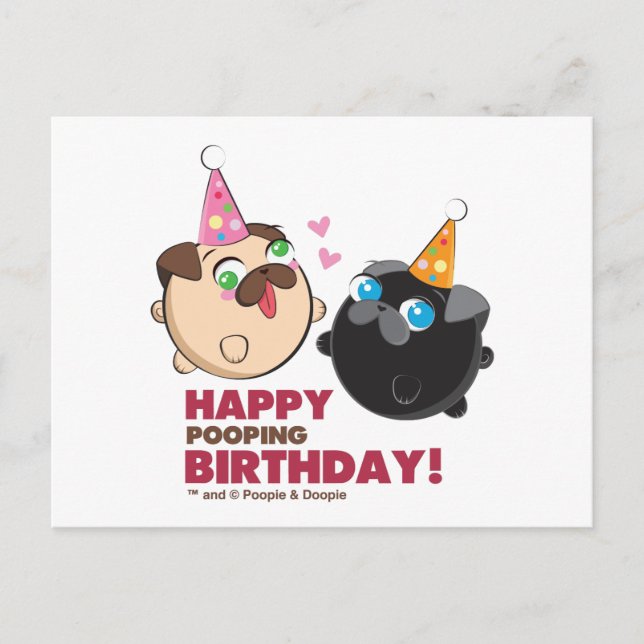Cartão Postal Poopie E Doopie Aniversário (Frente)