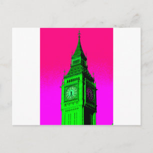Cartão Postal Pop Art Big Ben London Viagem cor-de-rosa verde