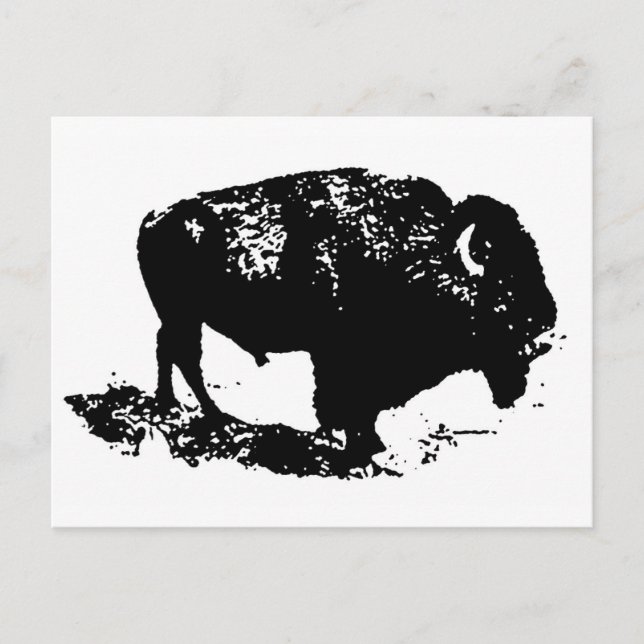 Cartão Postal Pop Art Black White Buffalo Bison Silhouette (Frente)