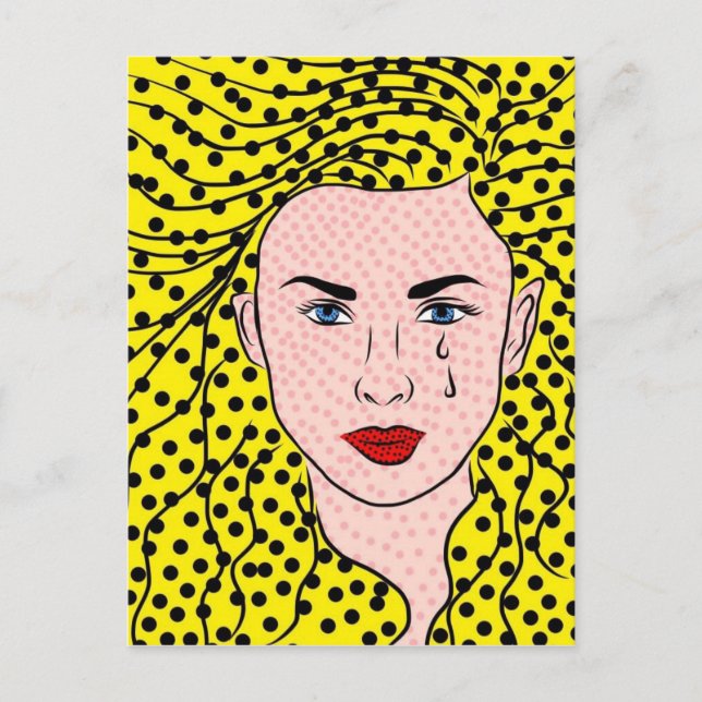 Cartão Postal Pop Art Style Comic Book Yellow Blone Sad Girl (Frente)