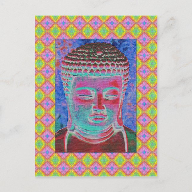 Cartão Postal Pop Buda com Bordas Amarelas e Rosa (Frente)
