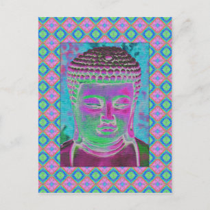 Cartão Postal Pop Buda em Magenta e Turquesa
