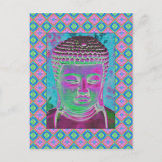 Cartão Postal Pop Buda em Magenta e Turquesa