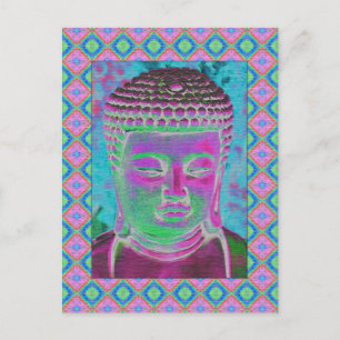 Cartão Postal Pop Buda em Magenta e Turquesa