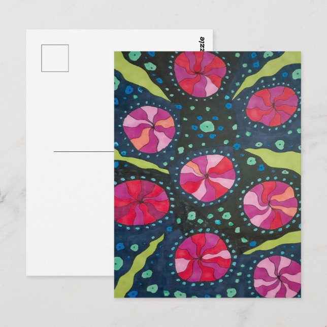 Cartão Postal Pop Cósmicos Cor-de-rosa e azuis (Frente/Verso)