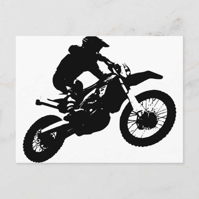 Cartão Postal Pop de Arte Branca Negra Motocross Motorcyesporte (Frente)
