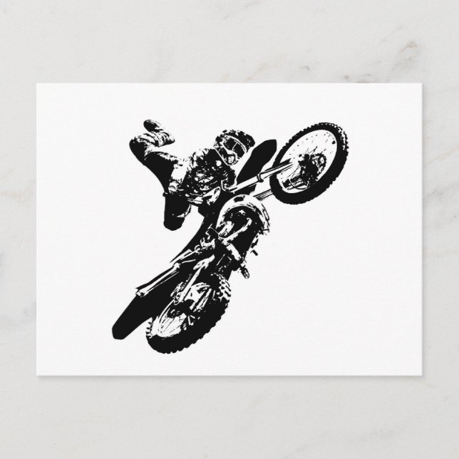 Cartão Postal Pop de Arte Branca Negra Motocross Motorcyesporte (Frente)