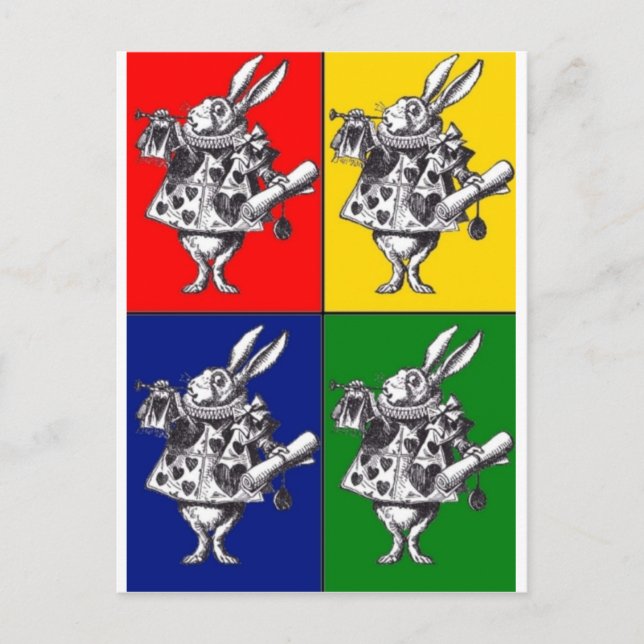 Cartão Postal Pop de Arte do Coelho Branco (Frente)