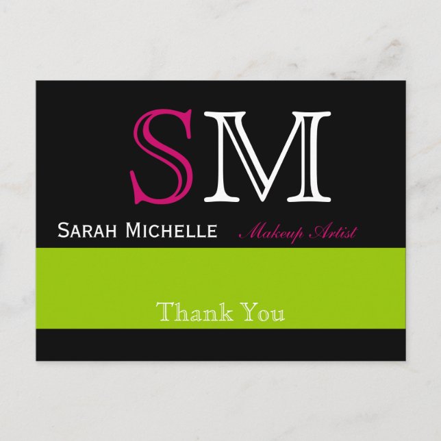 Cartão Postal Pop de cores em verde rosa e preto (Frente)