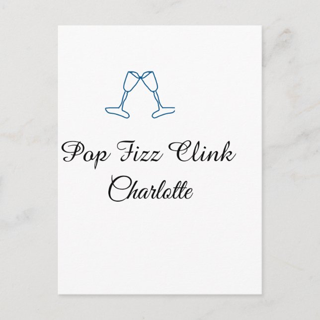 Cartão Postal Pop fizz clink blue champagne bottle new year (Frente)