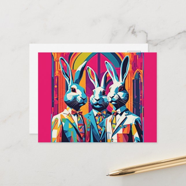 Cartão Postal PopArt Easter Bunnies (Frente/Verso In Situ)