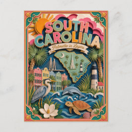 Cartão Postal PopCut Estados Carolina do Sul Arte Colorida em Pa
