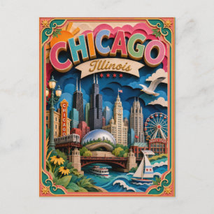 Cartão Postal PopCut Estados Chicago Illinois Arte em Papel