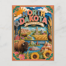 PopCut Estados Dakota do Norte Arte Colorida em Pa