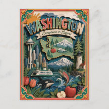 PopCut Estados de Washington Colorida Arte em Pape