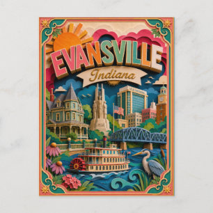 Cartão Postal PopCut Estados Evansville Indiana Arte em Papel