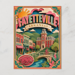 Cartão Postal PopCut Estados Fayetteville Arkansas Arte de Papel