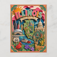 PopCut Estados Illinois Arte Colorida em Papel 3D