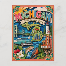 Cartão Postal PopCut Estados Michigan Arte Colorida em Papel 3D