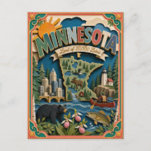 PopCut Estados Minnesota Arte Colorida em Papel 3D